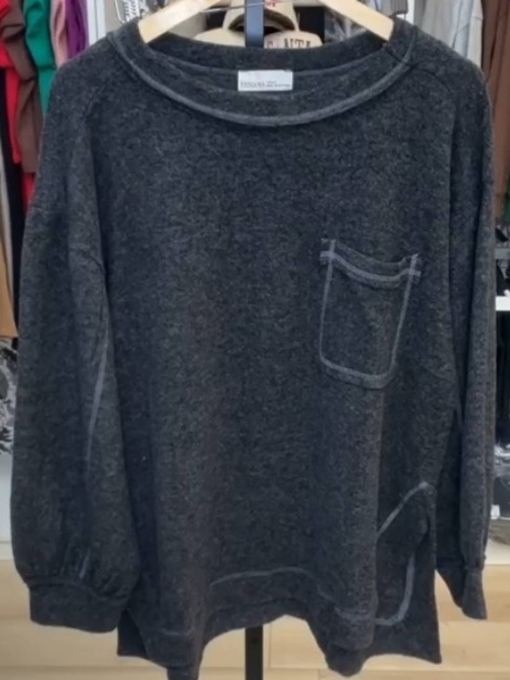 Zenana Side Slit Crew Black 2X/3X